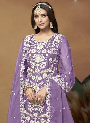 Lavender soft organza embroidered salwar suit 3