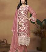 Peach soft organza embroidered salwar suit