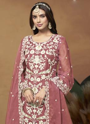 Peach soft organza embroidered salwar suit 3