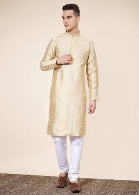 Cream jacquard butti straight kurta with payjama 1