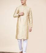 Cream jacquard butti straight kurta with payjama