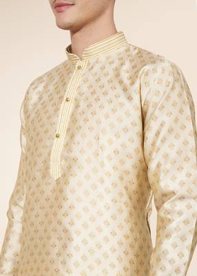 Cream jacquard butti straight kurta with payjama 3