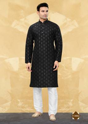 Black plain art silk straight kurta with payjama 1