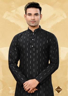 Black plain art silk straight kurta with payjama 2