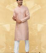 Pink plain art silk straight kurta