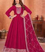 Red art silk embroidered anarkali suit
