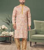Multicolor printed cotton butti straight kurta with payjama