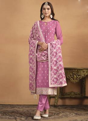 Pink faux georgette embroidered designer salwar suit 1