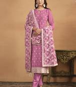 Pink faux georgette embroidered designer salwar suit