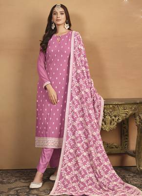Pink faux georgette embroidered designer salwar suit 2