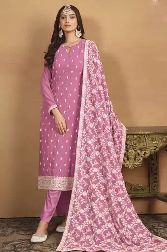 Pink faux georgette embroidered designer salwar suit