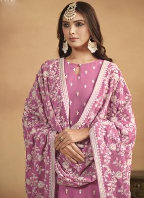 Pink faux georgette embroidered designer salwar suit 3