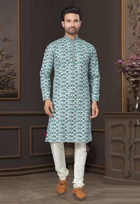 Multicolor printed cotton butti straight kurta with payjama 1