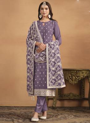 Purple faux georgette embroidered designer salwar suit 1
