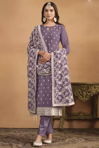 Purple faux georgette embroidered designer salwar suit