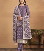 Purple faux georgette embroidered designer salwar suit