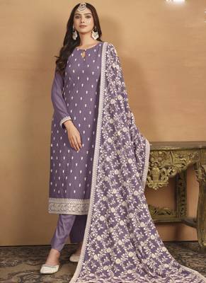 Purple faux georgette embroidered designer salwar suit 2