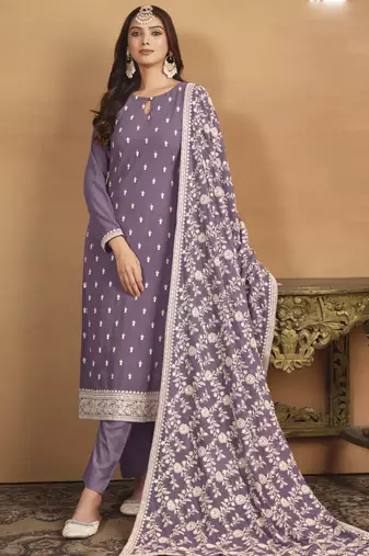 Purple faux georgette embroidered designer salwar suit