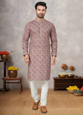 Multicolor printed cotton butti straight kurta with payjama 1