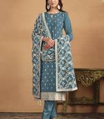 Grey faux georgette embroidered designer salwar suit