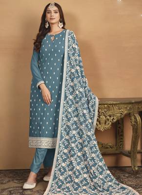 Grey faux georgette embroidered designer salwar suit 2