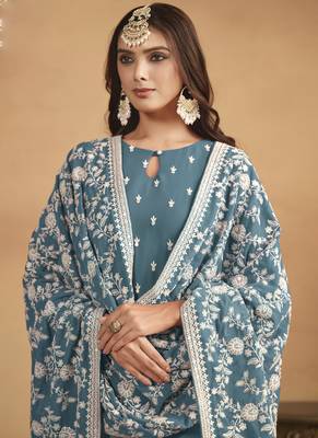 Grey faux georgette embroidered designer salwar suit 3