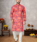 Multicolor printed cotton butti straight kurta with payjama