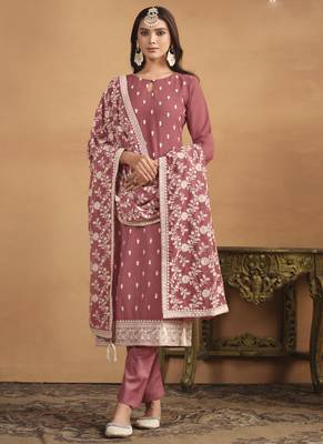 Peach faux georgette embroidered designer salwar suit 1