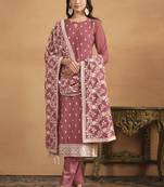 Peach faux georgette embroidered designer salwar suit
