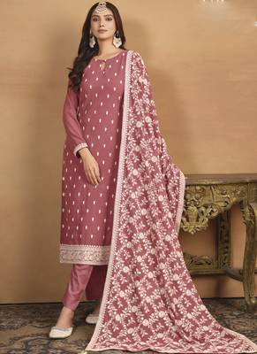 Peach faux georgette embroidered designer salwar suit 3