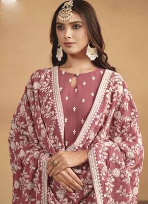 Peach faux georgette embroidered designer salwar suit 4
