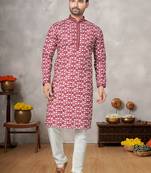 Multicolor printed cotton butti straight kurta with payjama