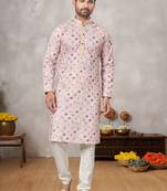 Multicolor printed cotton butti straight kurta with payjama