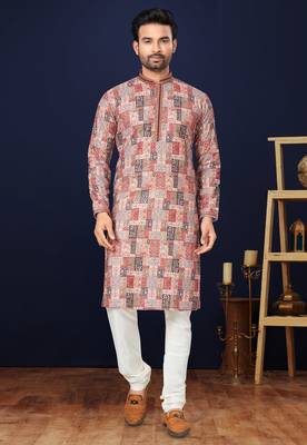 Multicolor printed cotton butti straight kurta with payjama 1