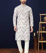 Multicolor printed cotton butti straight kurta with payjama