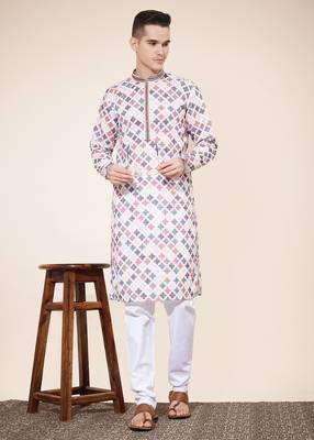 Multicolor printed cotton butti straight kurta with payjama 1