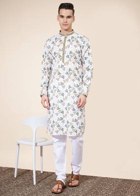 Multicolor printed cotton butti straight kurta with payjama 1