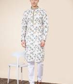 Multicolor printed cotton butti straight kurta with payjama