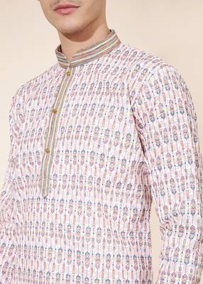Multicolor printed cotton butti straight kurta with payjama 2
