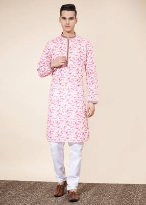 Multicolor printed cotton butti straight kurta with payjama 1