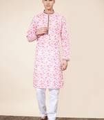 Multicolor printed cotton butti straight kurta with payjama