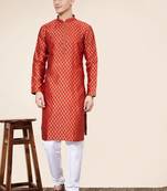 Maroon jacquard butti straight kurta with payjama