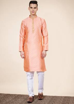 Pink jacquard butti straight kurta with payjama 1