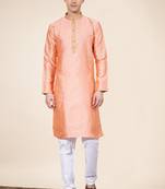 Pink jacquard butti straight kurta with payjama
