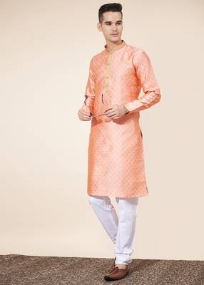 Pink jacquard butti straight kurta with payjama 2
