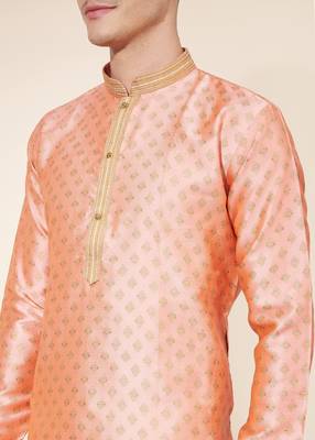 Pink jacquard butti straight kurta with payjama 3