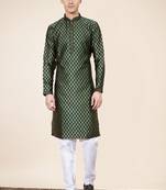 Green jacquard butti straight kurta with payjama