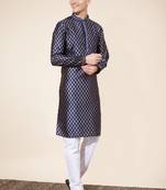 Blue jacquard butti straight kurta with payjama