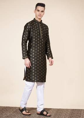 Black jacquard butti straight kurta with payjama 2