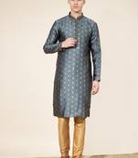Grey jacquard butti straight kurta with payjama